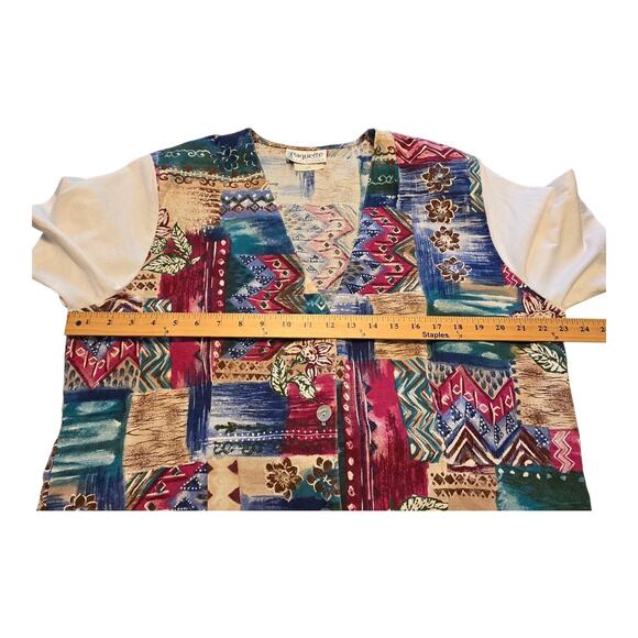 Vintage Paquette Top Womens Size 2X Patchwork V-Neck Short Sleeve Artsy Colorful - Picture 5 of 7